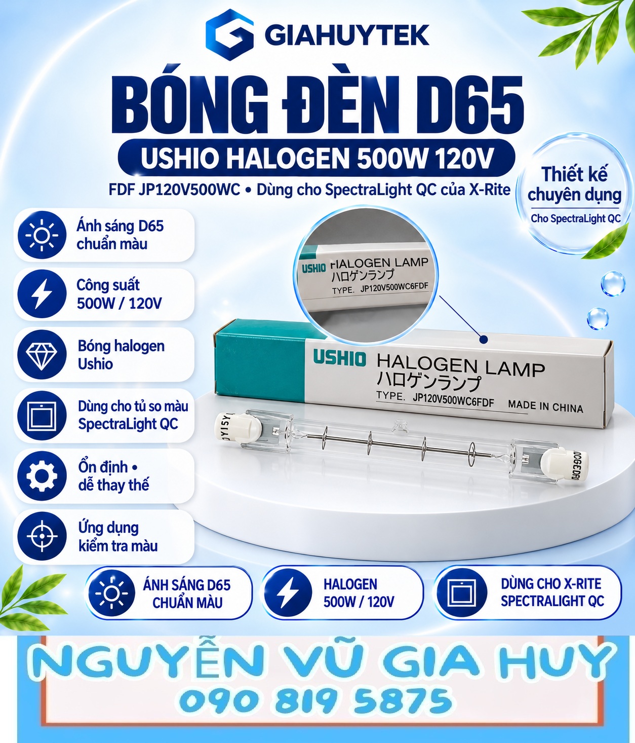 Bóng halogen Ushio FDF 500W 120V dùng trong cấu hình SpectraLight QC phù hợp